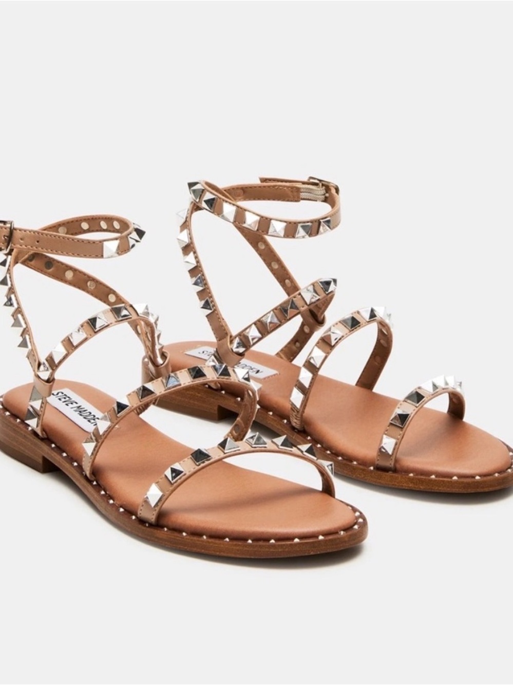 Steve Madden Travel Tan Studded Strappy Sandals